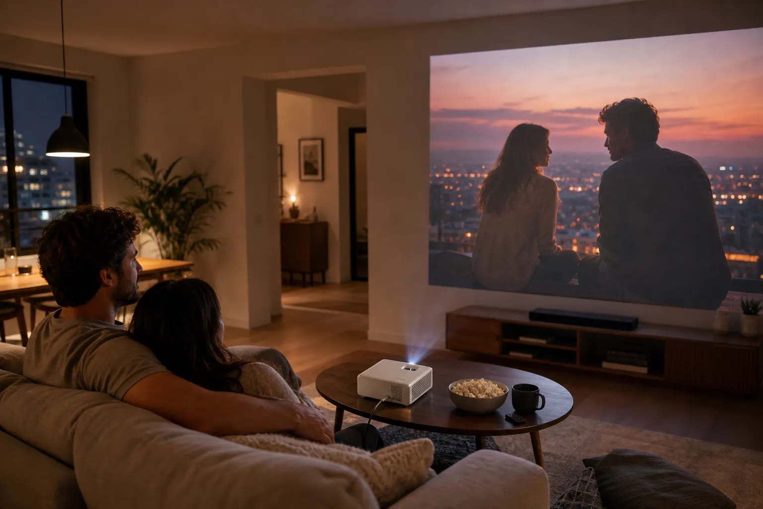 HY300 projector streaming on a living room wall