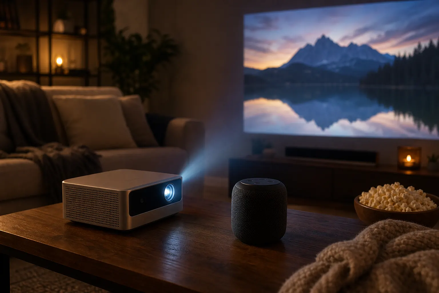 Bluetooth speaker paired with HY300 projector for movie audio